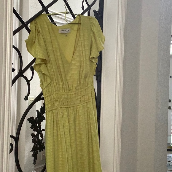 Taylor Dresses & Skirts - Taylor Green Pleated Maxi Dress with Flutter Sleeves